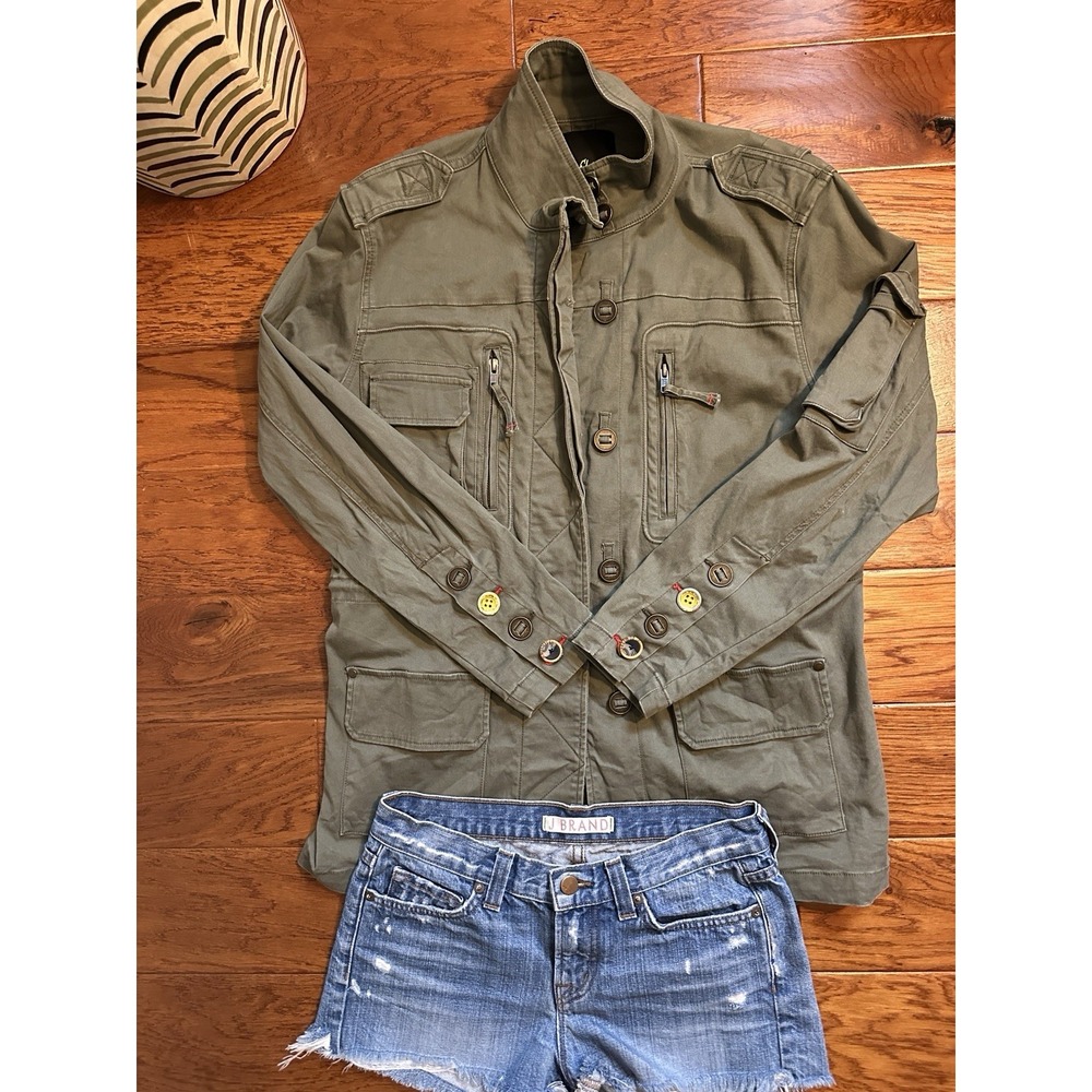 Sam Edelman Womens S Olive Green Military Utility Jacket Field Coat Epaulets